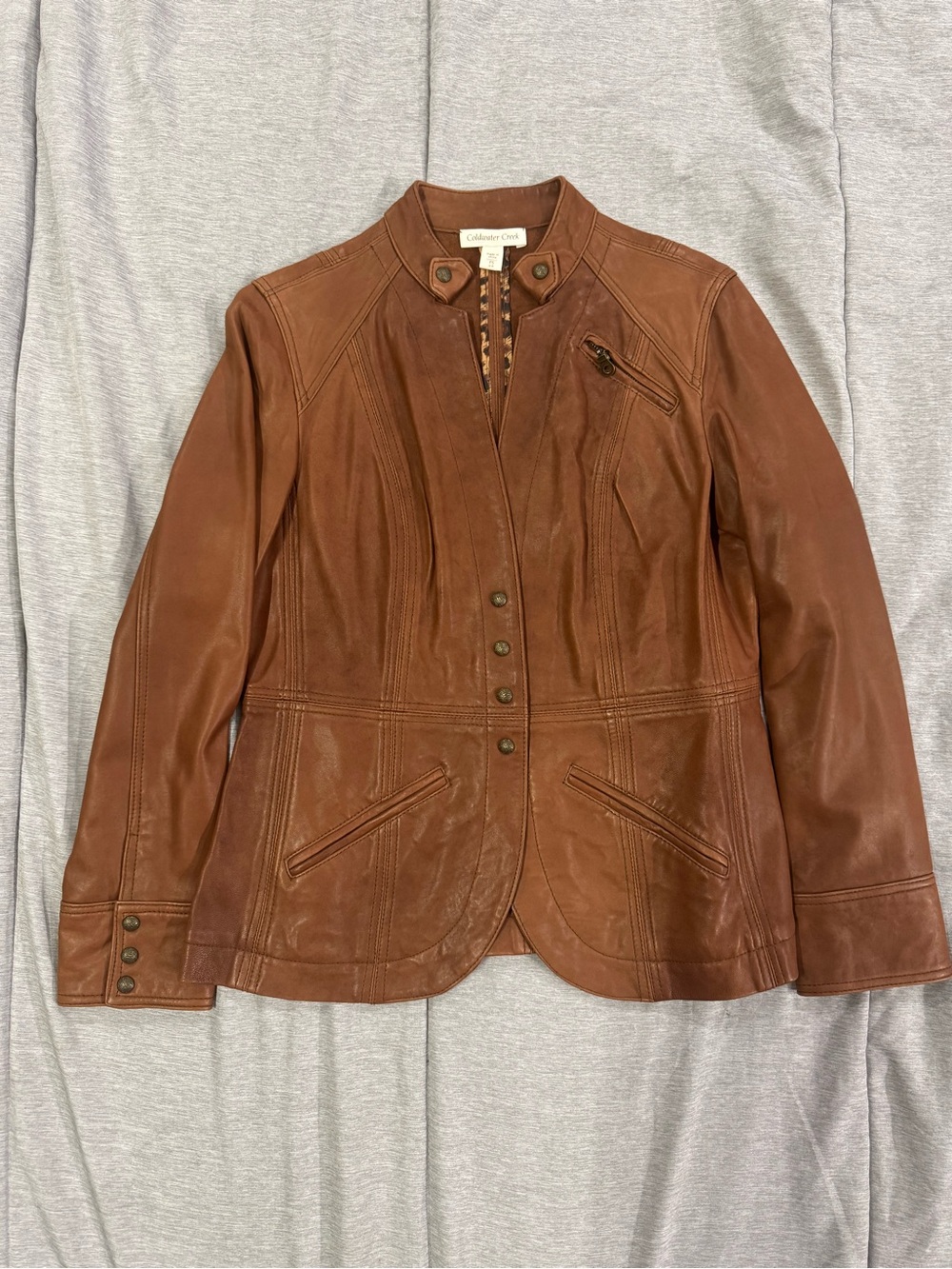 Coldwater Creek Women's Chestnut Brown Leather Button-Front Jacket